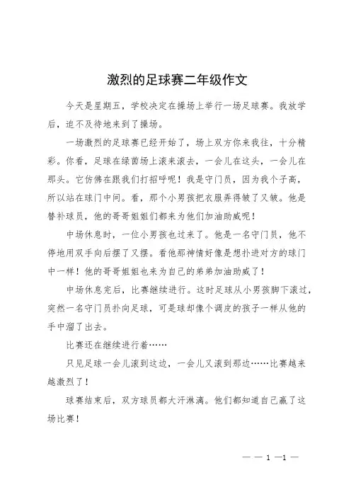 激烈的足球赛二年级作文