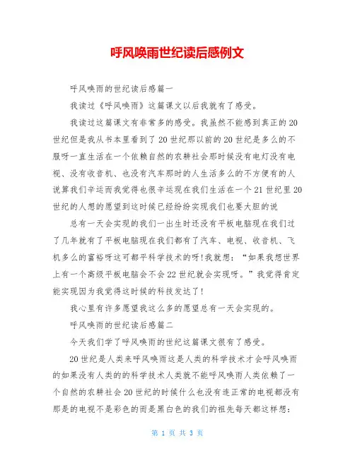 呼风唤雨世纪读后感例文