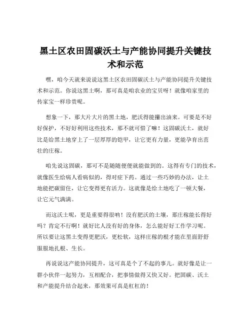 黑土区农田固碳沃土与产能协同提升关键技术和示范