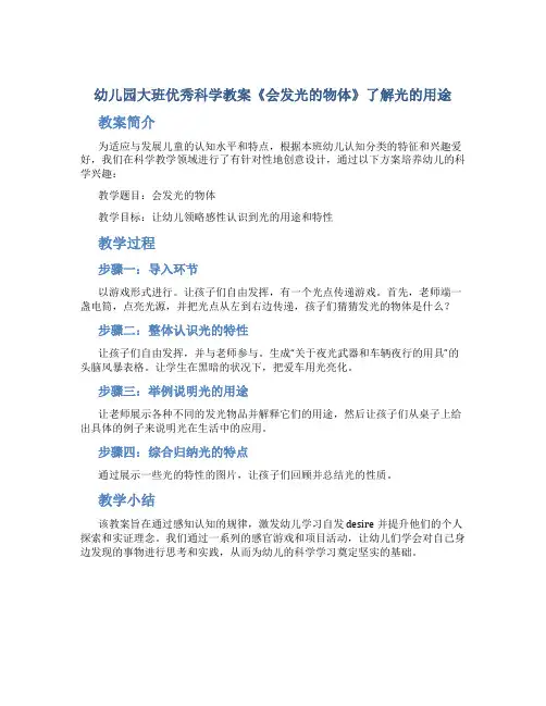 幼儿园大班优秀科学教案《会发光的物体》了解光的用途