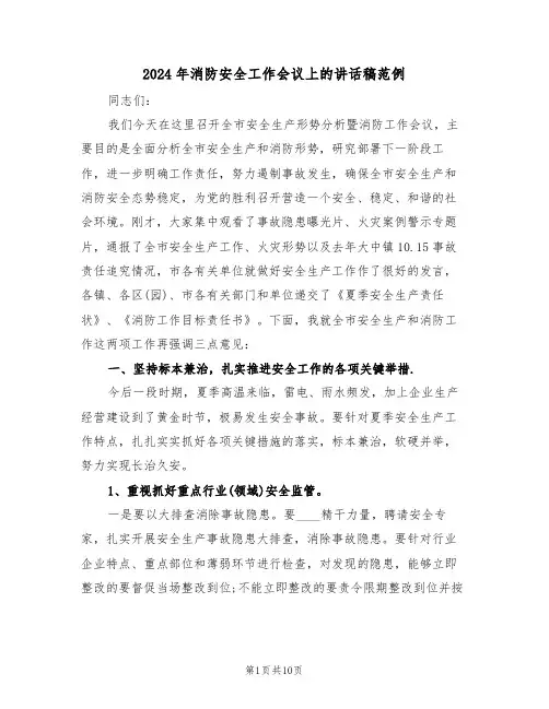 2024年消防安全工作会议上的讲话稿范例(二篇)