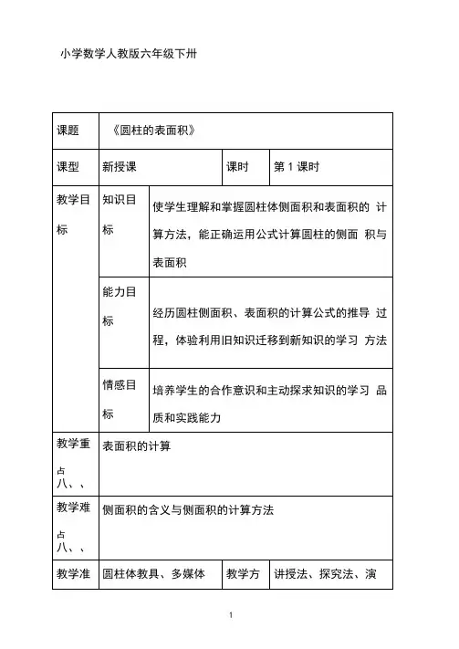 《圆柱的表面积》教案公开课