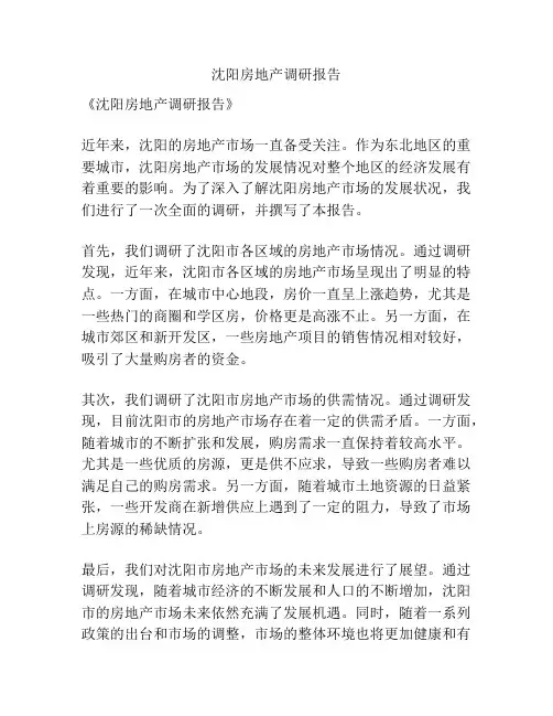 沈阳房地产调研报告