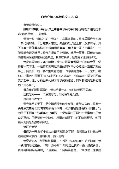 自我介绍五年级作文500字