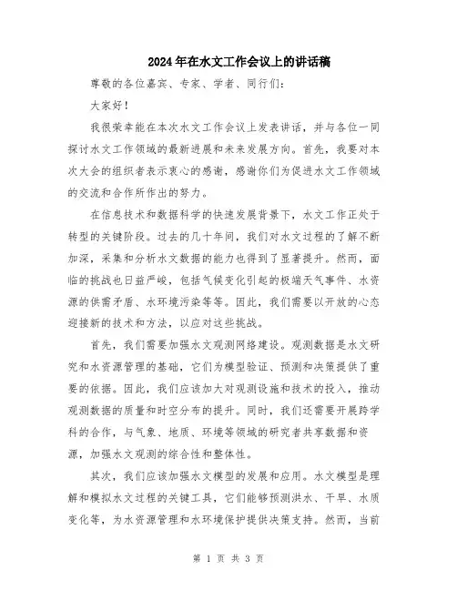 2024年在水文工作会议上的讲话稿