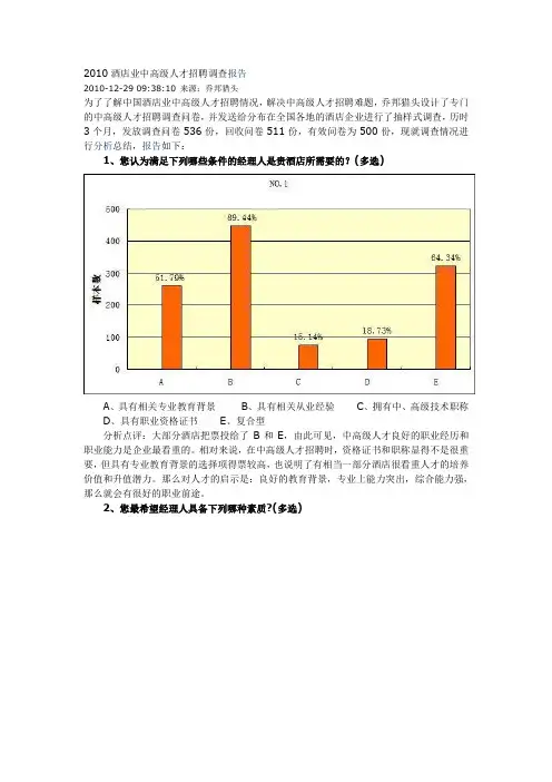 2019酒店业中高级人才招聘调查报告(转)