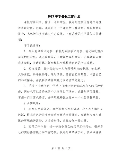 2023中学暑假工作计划