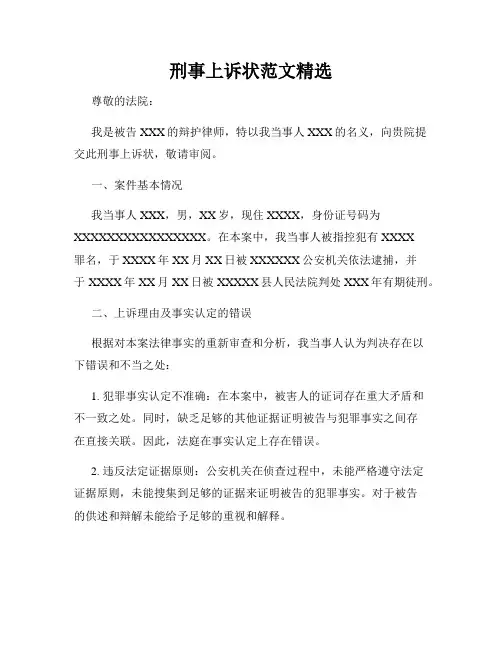 刑事上诉状范文精选