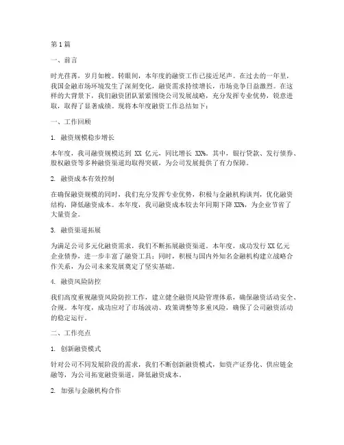 融资年度工作总结范文(3篇)