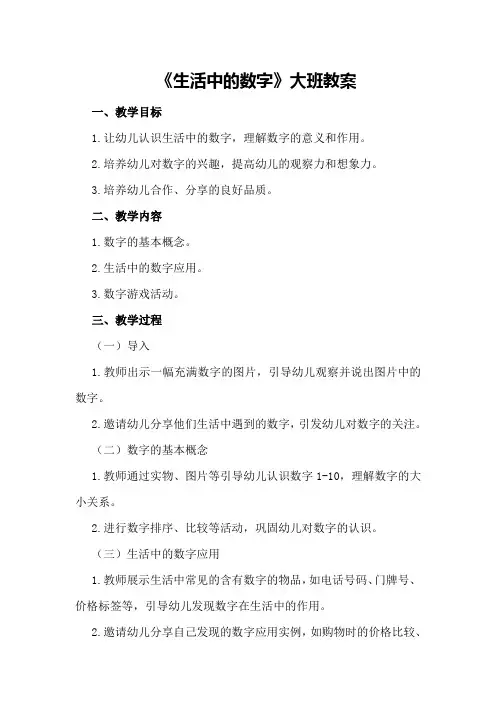 《生活中的数字》大班教案