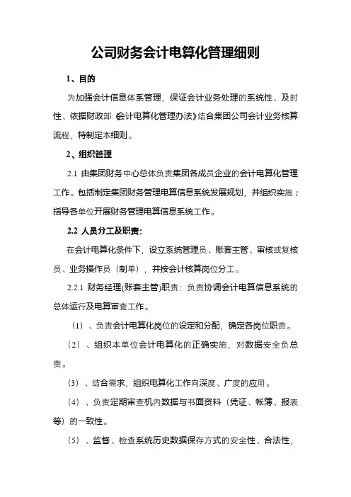 公司财务会计电算化管理细则
