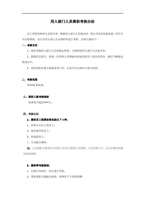 业务部门人员离职率考核办法