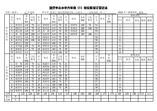 表通贤中心小学六年级(3)班校服征订登记