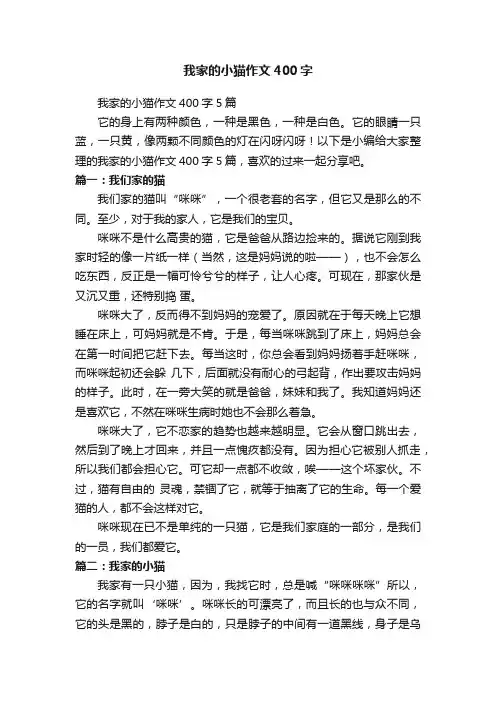 我家的小猫作文400字5篇