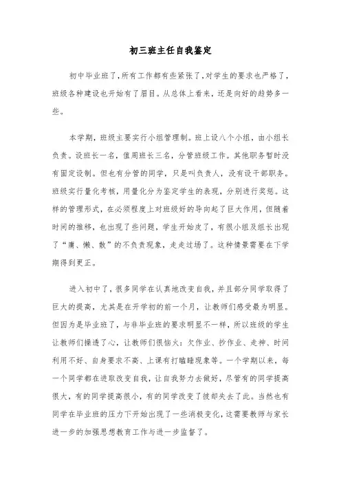 初三班主任自我鉴定(二篇)