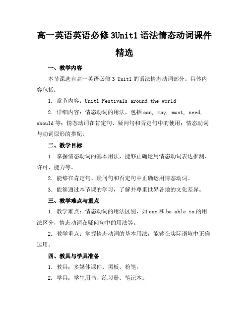 高一英语英语必修3Unit1语法情态动词课件精选