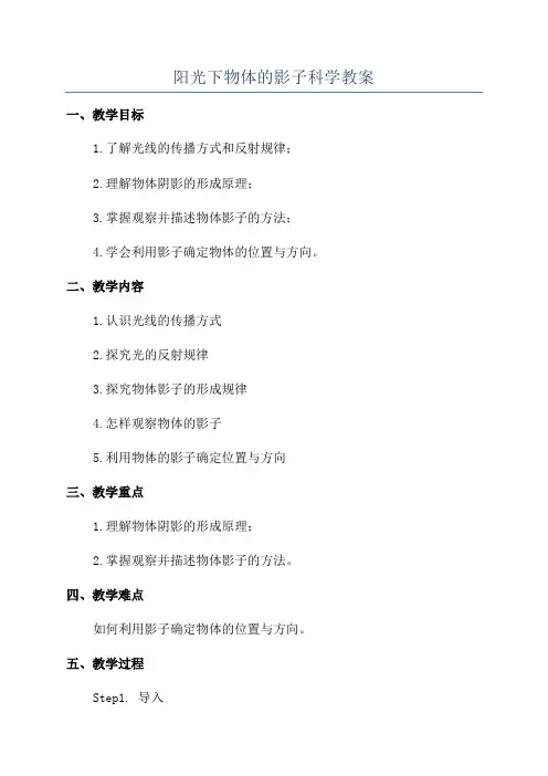 阳光下物体的影子科学教案