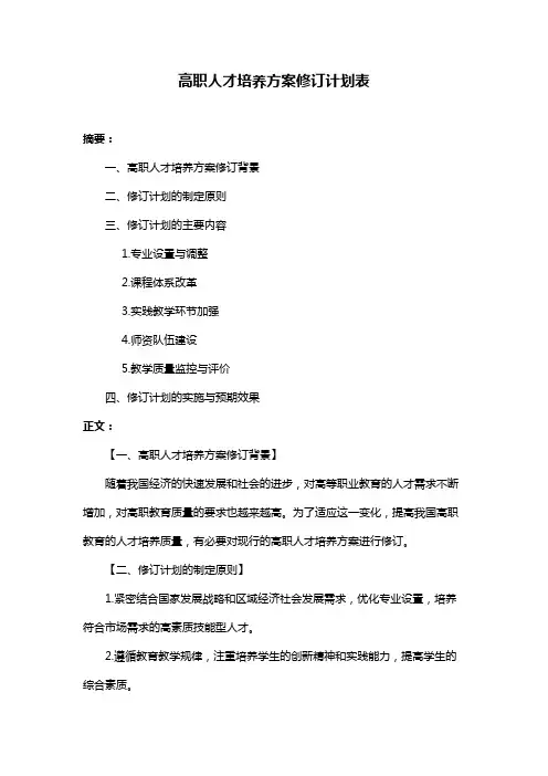 高职人才培养方案修订计划表