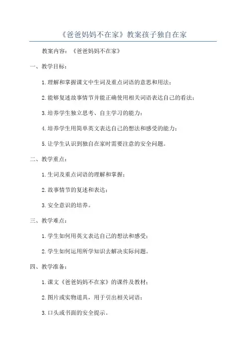 《爸爸妈妈不在家》教案孩子独自在家