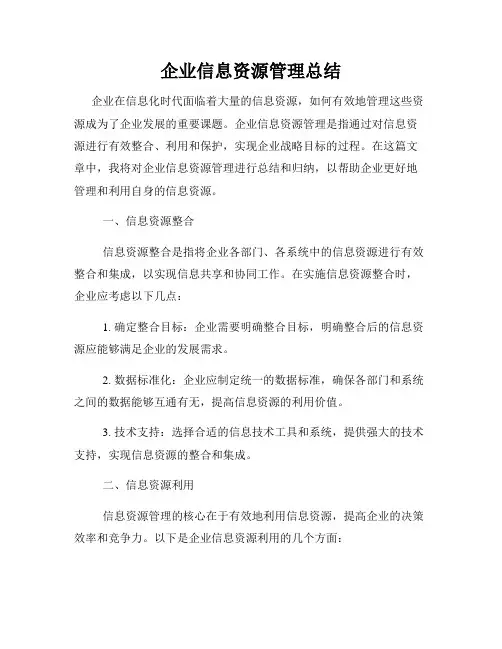 企业信息资源管理总结