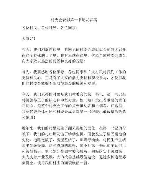 村委会表彰第一书记发言稿
