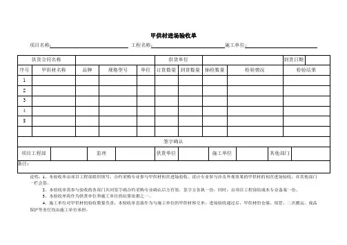 甲供材料进场验收单