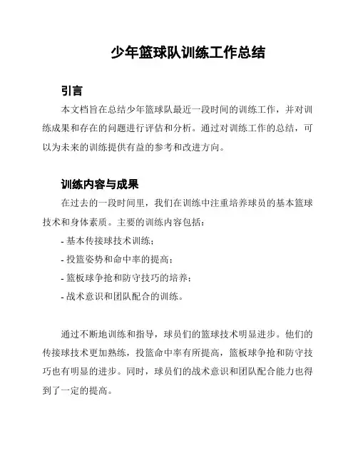 少年篮球队训练工作总结