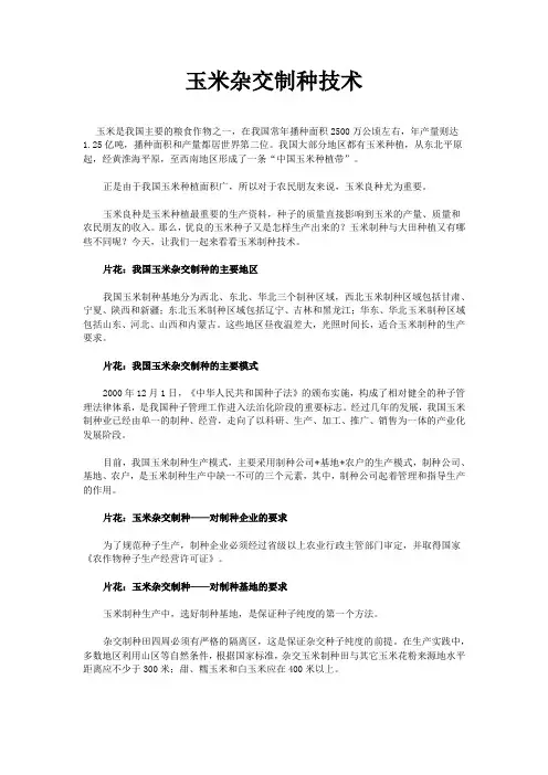 玉米杂交制种技术、良种繁育