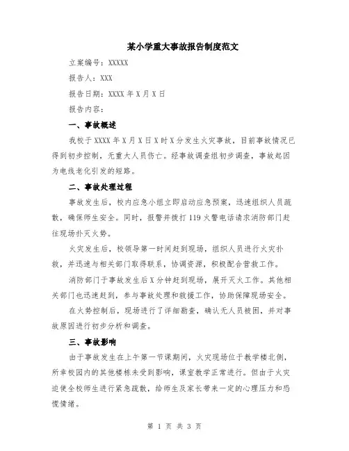 某小学重大事故报告制度范文
