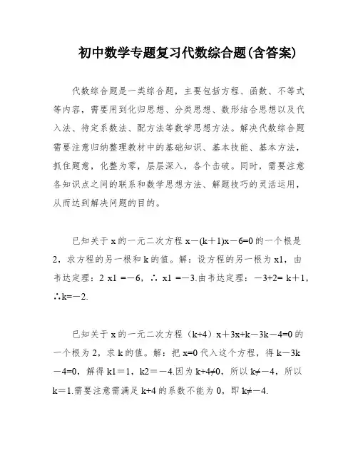 初中数学专题复习代数综合题(含答案)