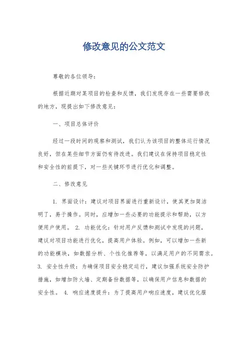 修改意见的公文范文