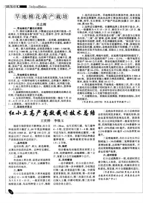 红小豆高产高效栽培技术总结