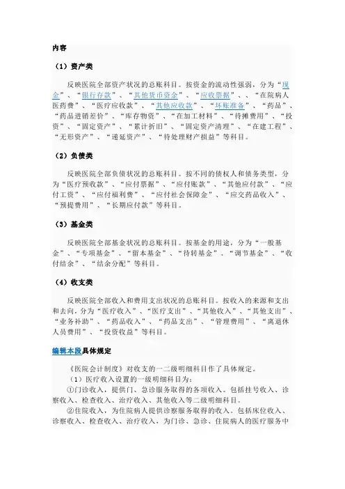 医院会计科目