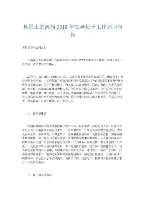 总结报告-县国土资源局2019年领导班子工作述职报告 精品