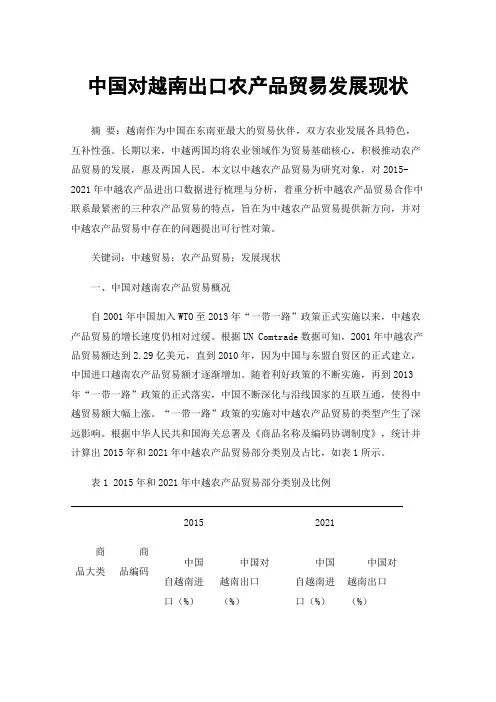 中国对越南出口农产品贸易发展现状