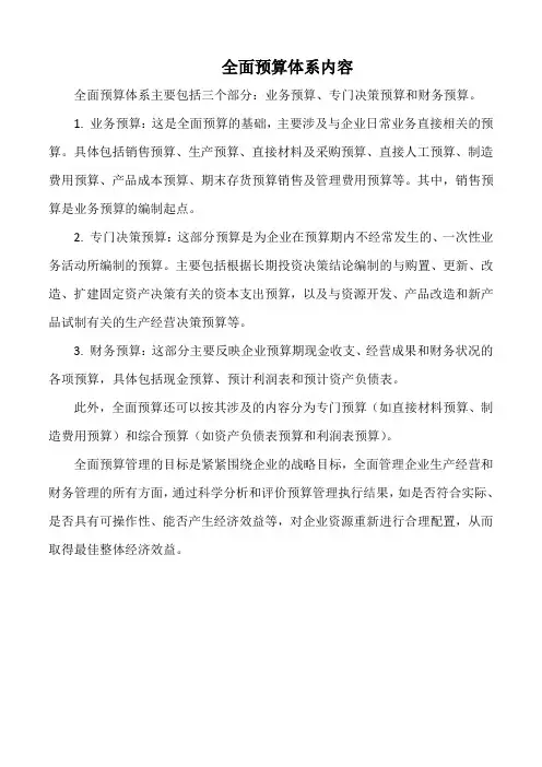 全面预算体系内容