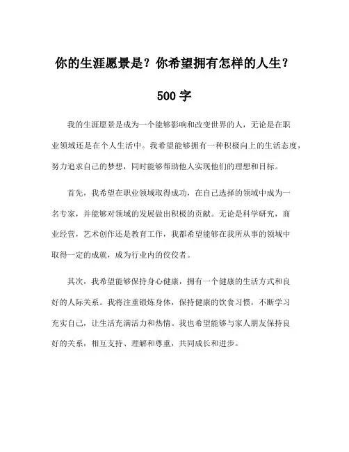 你的生涯愿景是？你希望拥有怎样的人生？500字