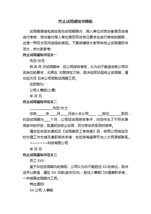 终止试用通知书模板