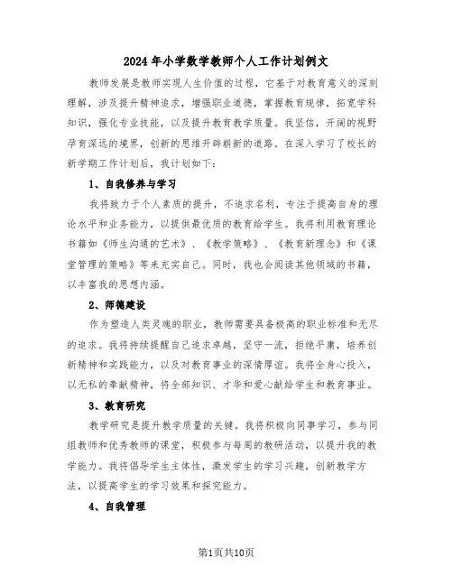 2024年小学数学教师个人工作计划例文（六篇）