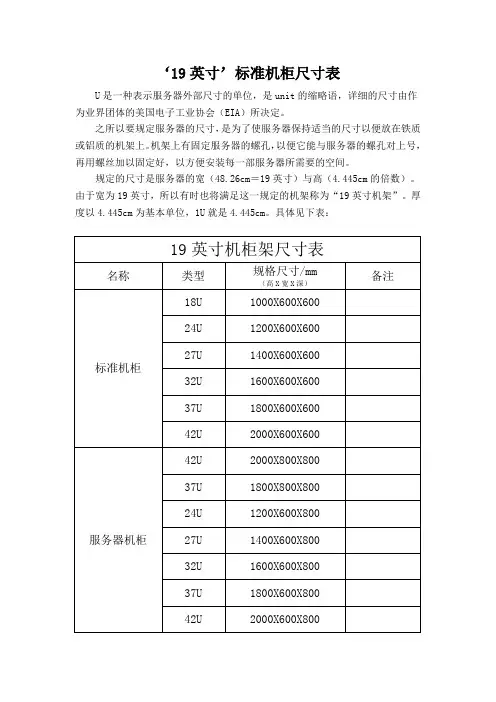 标准机柜尺寸表