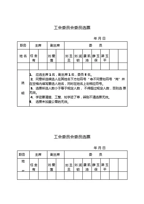 工会委员会委员选票