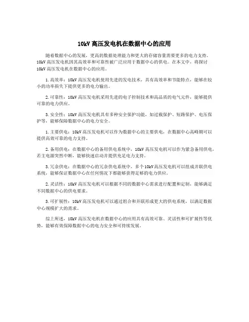 10kV高压发电机在数据中心的应用