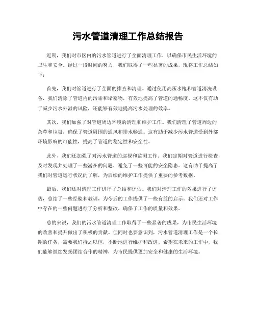 污水管道清理工作总结报告