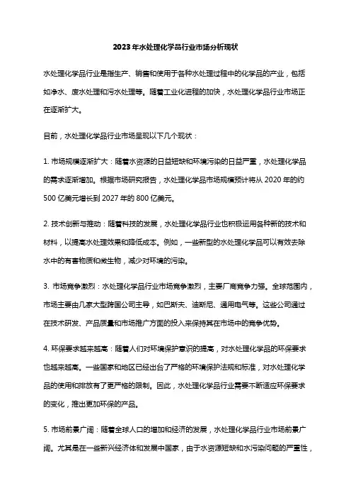 2023年水处理化学品行业市场分析现状