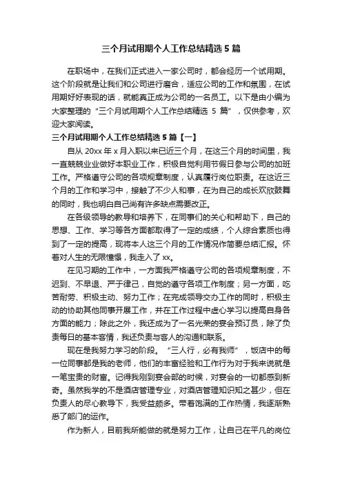 三个月试用期个人工作总结精选5篇