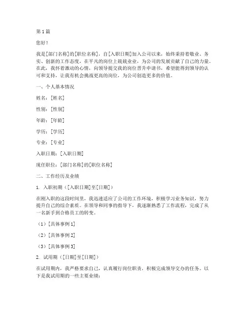 执行岗位晋升申请书模板(3篇)