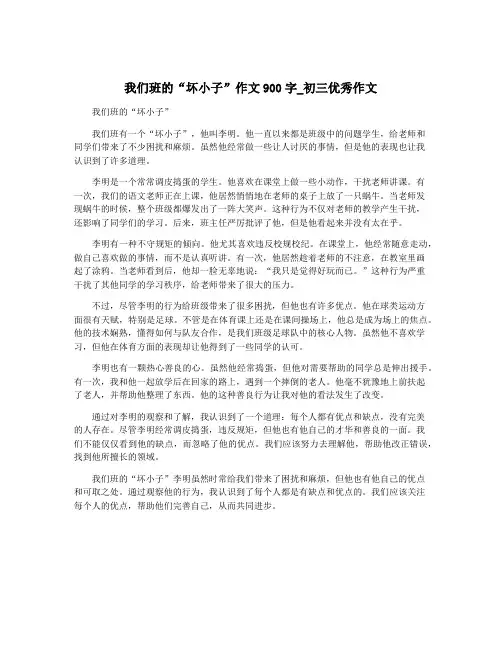我们班的“坏小子”作文900字_初三优秀作文