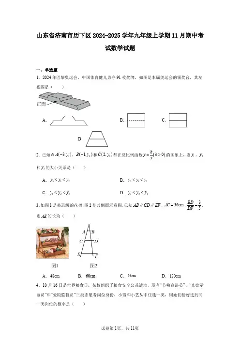 山东省济南市历下区2024-2025学年九年级上学期11月期中考试数学试题