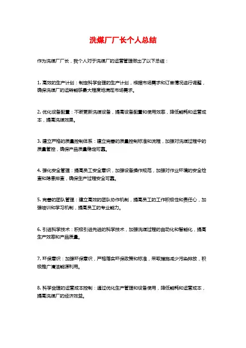 洗煤厂厂长个人总结