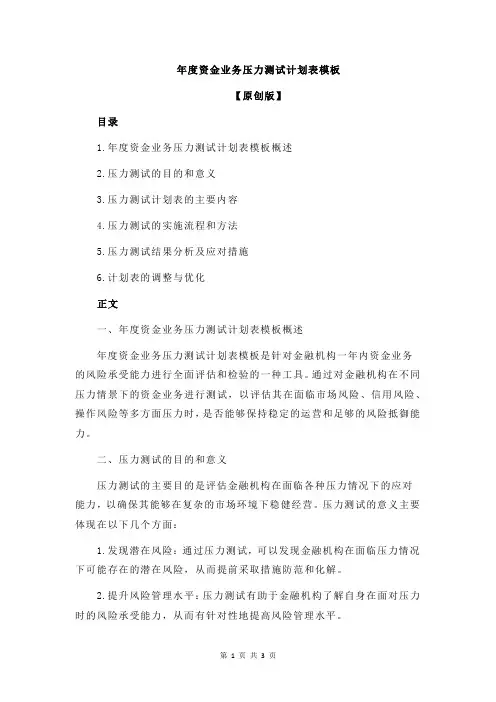 年度资金业务压力测试计划表模板